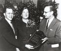 Dorothy H. Andersen, accepting an award for her discovery of Cystic Fibrosis from Robert Natal (right), president of the New York Chapter of the National Cystic Fibrosis Foundation and Victor Blitzer, former president, 1958