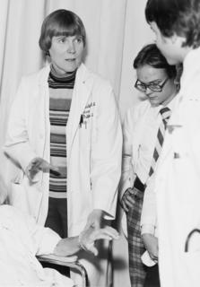 Barbara Bates at the University of Kentucky College of Medicine, teaching physical examination skills, ca. 1977