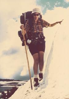 Barbara Bates hiking at Grand Teton National Park, Death Canyon Trail, 1976