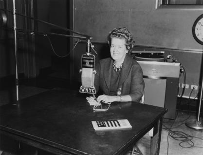 Leona Baumgartner giving a WNYC radio address, 1960