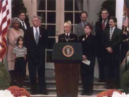Susan J. Blumenthal in front of the White House during the Clinton Administration
