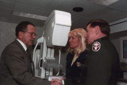 Susan J. Blumenthal with General Zatchuk, retired, and Senator Stevens at the Missiles to Mammograms initiative that she spearheaded
