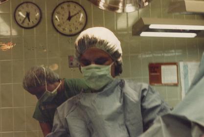 Nancy Dickey delivering a baby at Polly Ryon Hospital, Richmond, TX, 1984