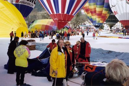 Edyth Schoenrich on a hot air ballooning trip in Switzerland, 1990s