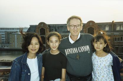 Linda Shortliffe on vacation with her family in Europe, 1995