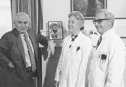 Marjorie Sirridge and her husband with a colleague at the University of Missouri-Kansas City research hospital, ca. 1972